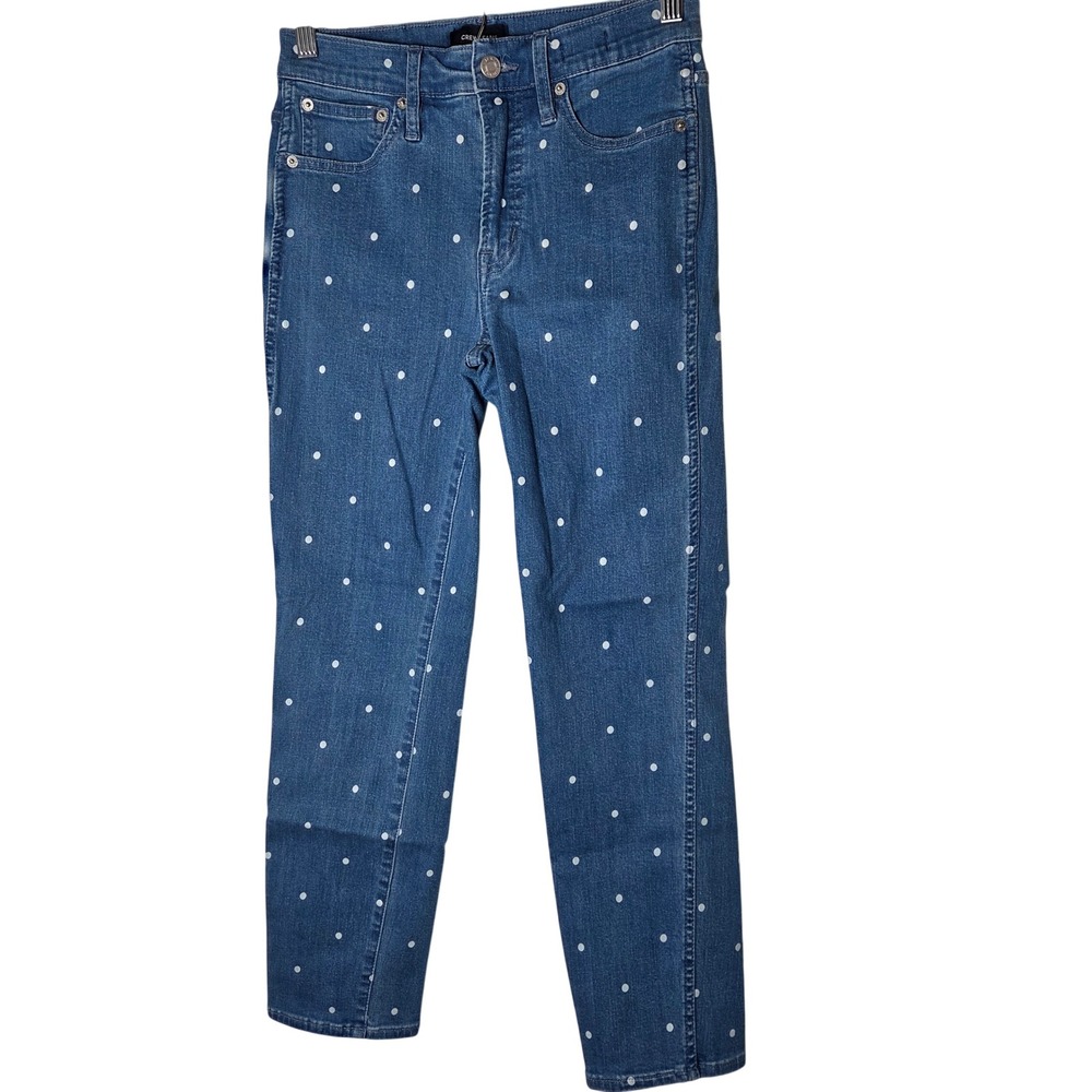 J Crew Vintage Straight Jeans Polka Dot Print Stretch Denim Pants Size 25